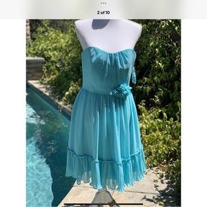 Alfred Angelo NWT Turquoise Aqua 💦 Floral beaded accent party formal Dress Sz 8